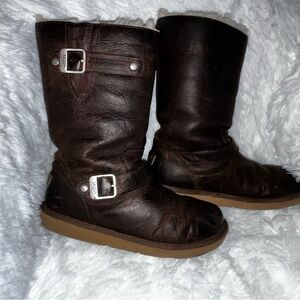 UGG Brown Leather Mid-Calf Winter Boots with Buckles